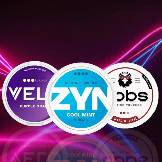 VELO Purple Grape, ZYN Cool Mint, UBBS Cola Ice Nicotine Pouches