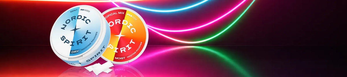 Nordic Spirit cans on a neon lights background