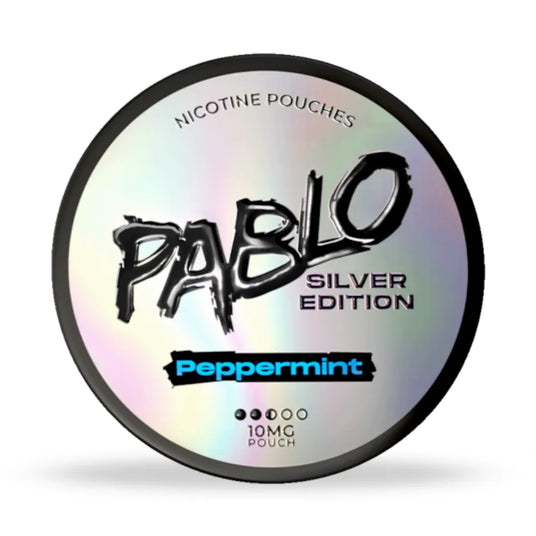 Pablo Nicotine Pouches Silver Edition Peppermint packaging on a white background