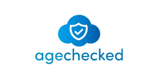 Logo of agechecked with a blue cloud and shield icon on a white background