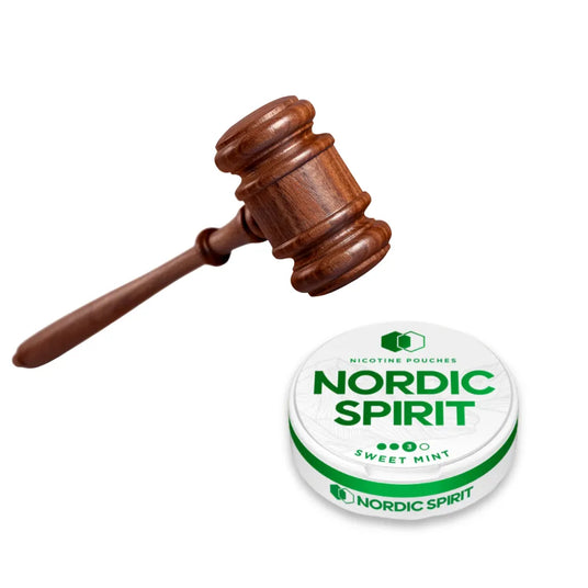 Nordic Spirit Sweet Mint Nicotine Pouches and a judges gavel - Are they legal?