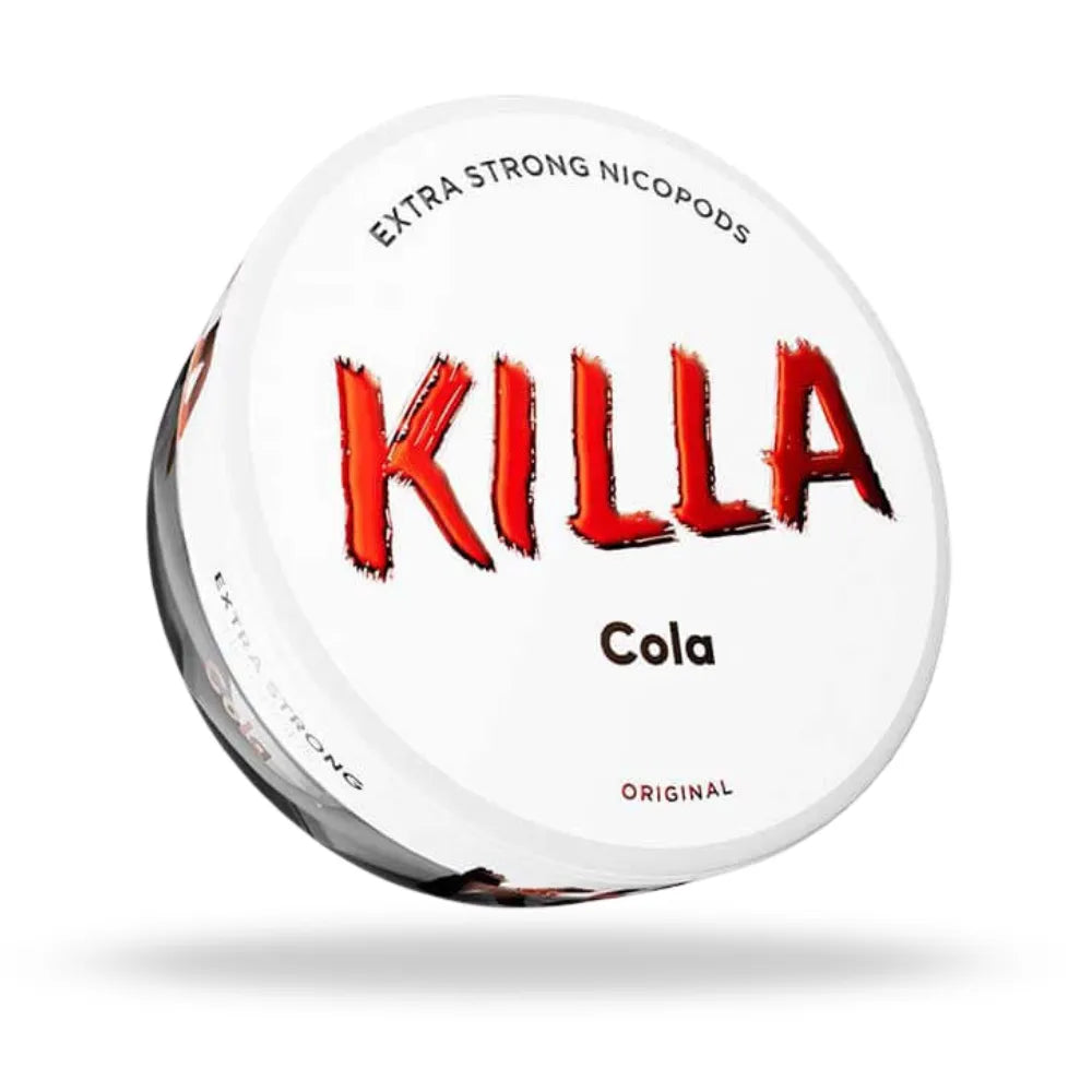 Killa Cola nicotine pouch on a white background