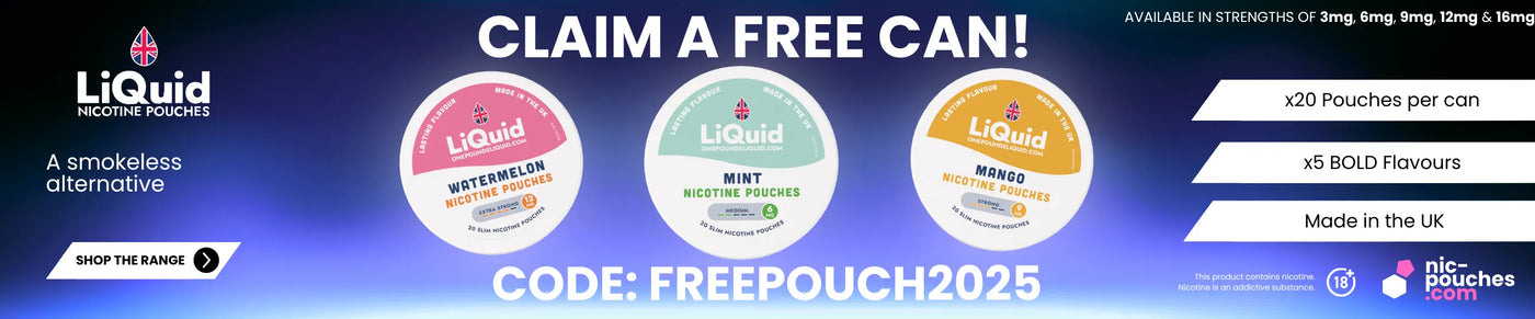 LiQuid Nicotine Pouches - Claim A Free Can Banner