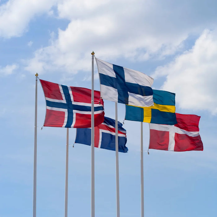 Nordic Flags on Flagpoles