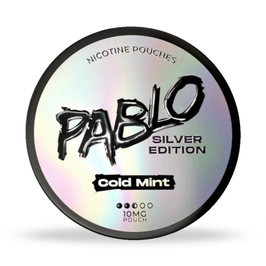 Pablo Nicotine Pouches Silver Edition Cold Mint packaging on a white background