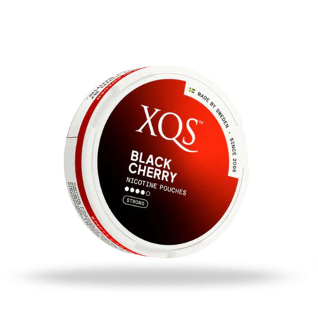 XQS Black Cherry nicotine pouches container on a white background